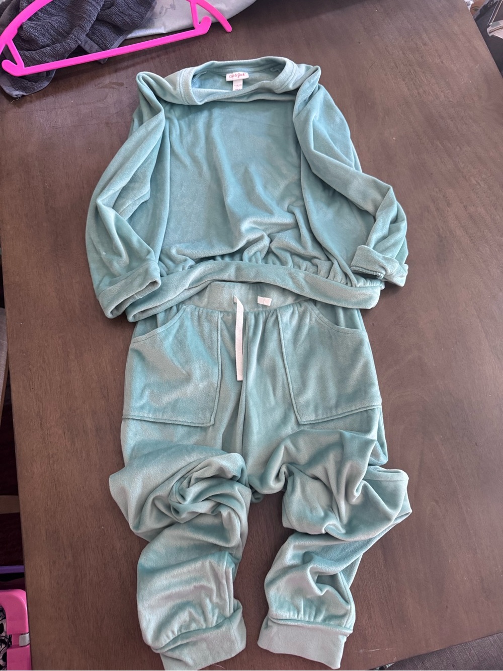 Cat And Jack Velour Track Suit Size Lg 10/12 Mint  Girls